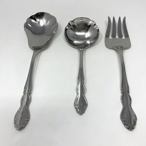 Lot of 3 ONEIDA Dover Heirloom Cube 3 Serving Pieces Meat Fork, Spoons Stainless